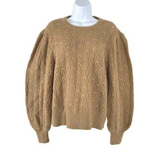J. Crew Balloon Sleeve Cable Knit Sweater Large Alpaca Blend Tan FS-1431